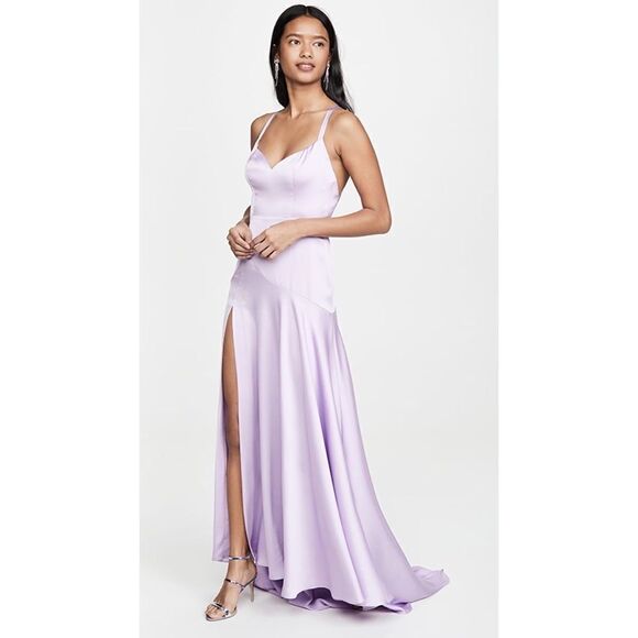Fame and Partners Satin Thigh High Slit The Erin Dress Lilac Size US2 - Picture 1 of 9